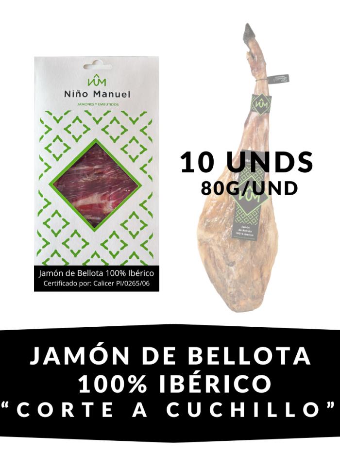 Pack 10 Estuches Jamón de Bellota 100% Ibérico – Corte a Cuchillo (10×80 g)