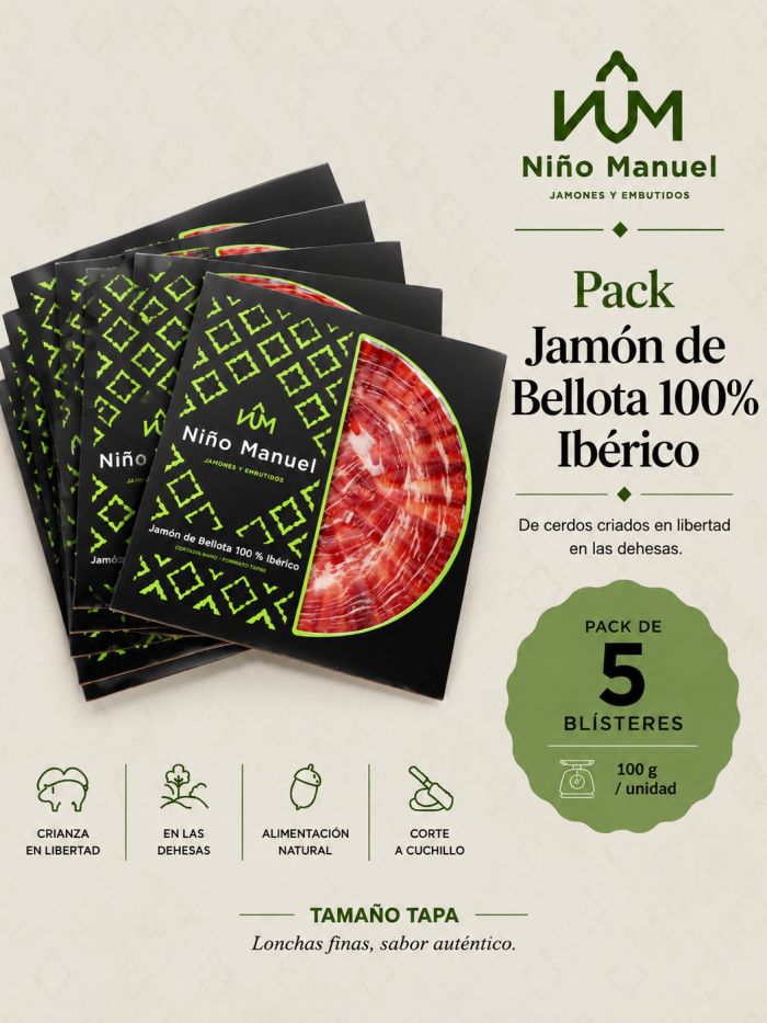 Pack Loncheado Jamón Bellota 100 % Ibérico – Corte a Cuchillo (5/10/15 uds)