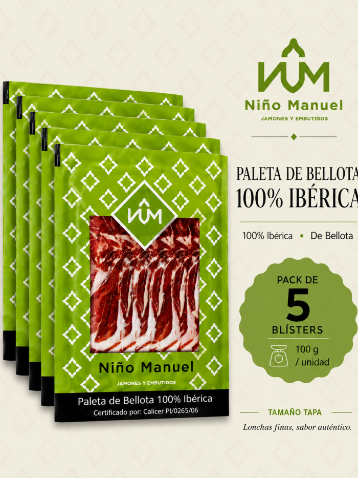 Pack Paleta de Bellota 100% Ibérica – Loncheada 100 g (5/10/15 uds)