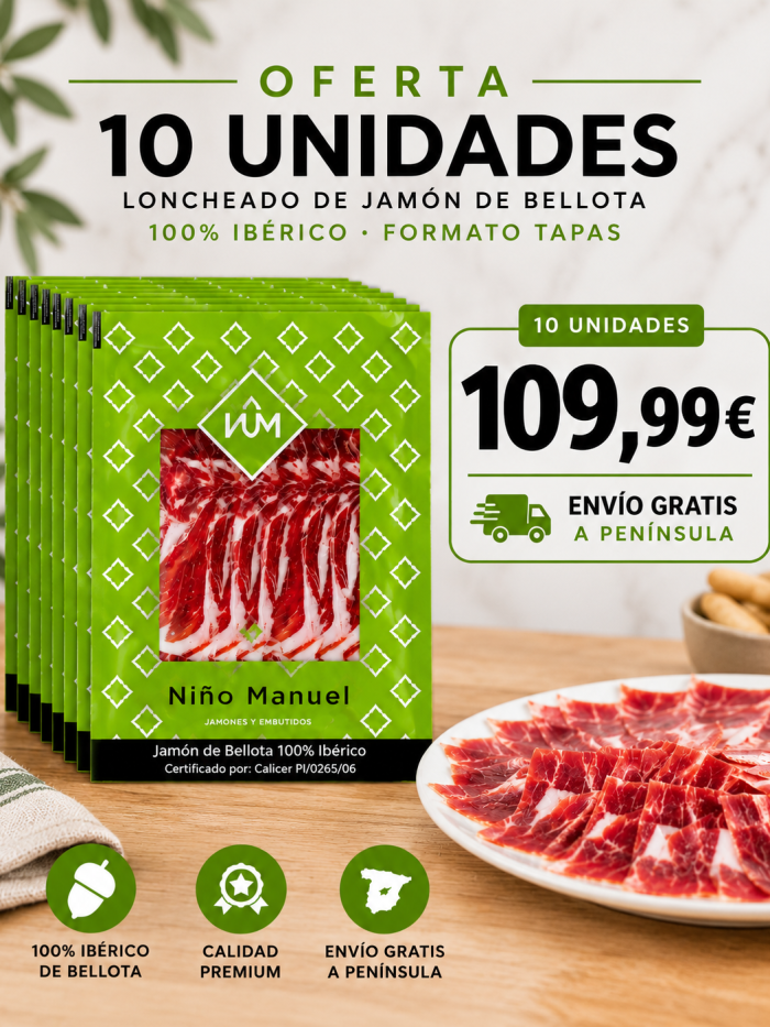 Pack 10 Jamón de Bellota 100% Ibérico Loncheado Tapas